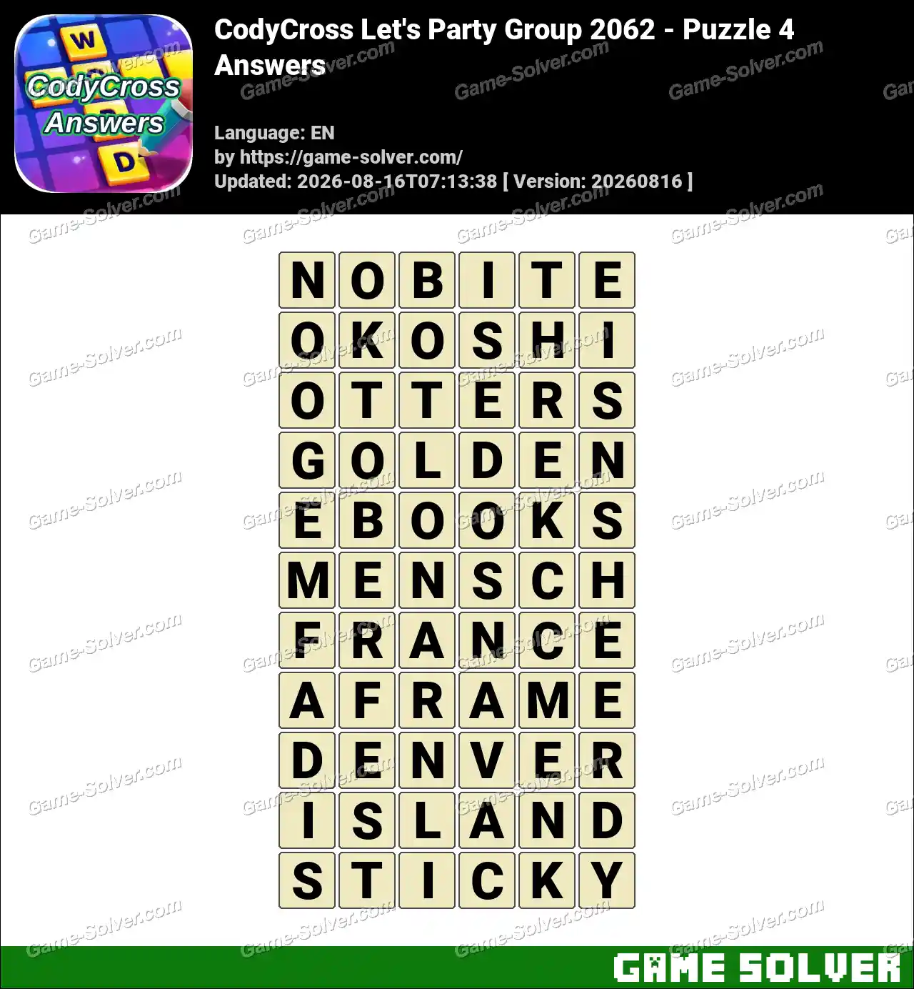 CodyCross Let’s Party Group 2062 – Puzzle 4 Answers